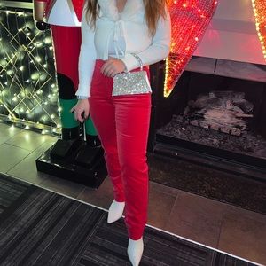 Full-length Kate straight-leg pant in stretch velvet - Red